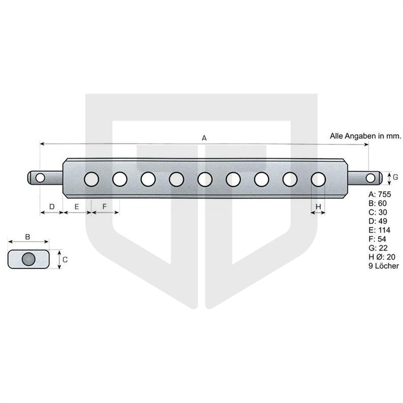 Ackerschiene Kat. 1 755 mm 9 Loch - trecker-teile.de