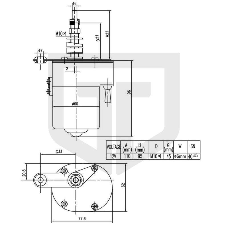 Scheibenwischermotor 12 V, Metallgetriebe, 115° Wischfeld - trecker-teile.de